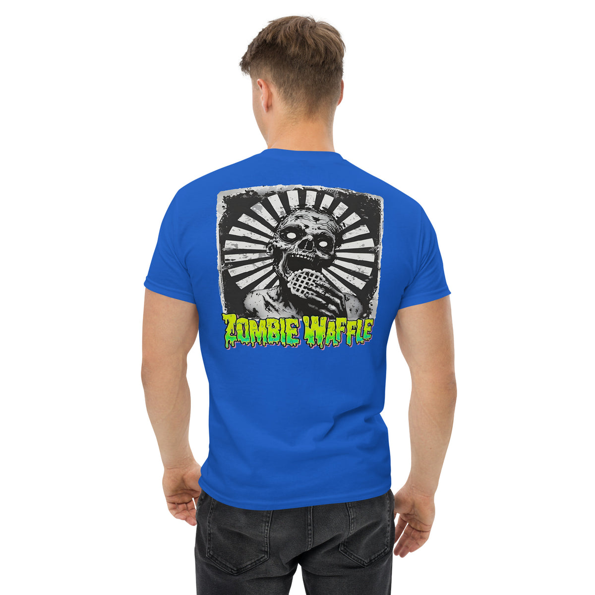 Zombie Eating a Waffle Men's Loose Fit Tee (Back Print)